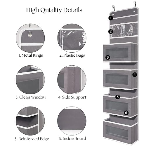 Giraffe Creation Over Door Organizer with 4 Large Capacity Pockets, Hanging Organizer Storage for Closet Bathroom Nursery Bedroom Dorm, Toys Cosmetics Sundries and Baby Essentials, Gray thumbnail 4