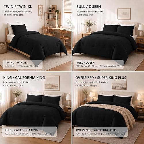 CozyLux Full Comforter Set, 3 Pieces Down Alternative Bedding, Black | 270 GSM All Season Comforter with 4 Corner Tabs for Use as a Duvet Insert, OEKO-TEX Certified, 2 Pillowcases, 82 x 86 in thumbnail 7