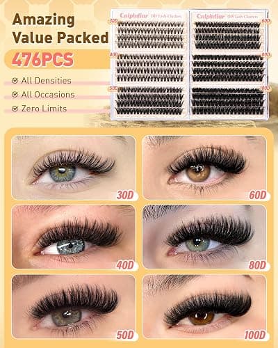 Calphdiar Eyelash Clusters 30D+40D+50D+60D+80D+100D Lash Clusters 476PCS Wispy Individual Lashes D-curly Lash Extension 10-16MM DIY Cluster Eyelash Extensions at Home thumbnail 2