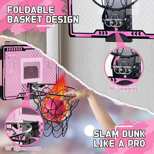 Basketball Hoop Indoor Kids Girls Pink - Mini Over The Door Basketball Hoops with Electronic Scoreboard Toys & 3 Balls, Unicorn Birthday Gifts Age 5 6 7 8 9 10 11 12 Year Old Girls thumbnail 3