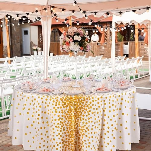 VitalCozy Round Dot Tablecloth 84 Inch Plastic Table Cover Polka Dot Confetti Tablecloths for Easter 2026 Graduation Prom Wedding Birthday Spring Party Supplies(White and Gold,12 Pcs) thumbnail 5