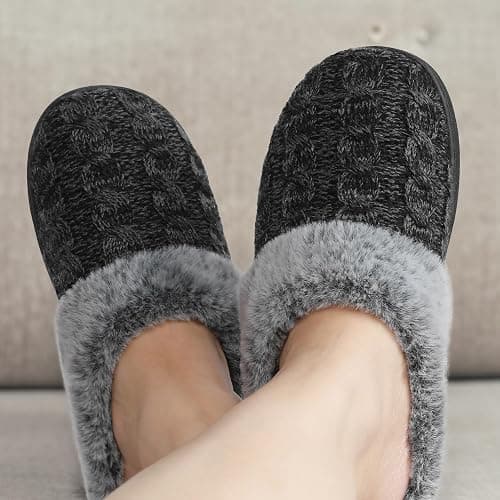 shoeslocker Womens Memory Foam Fuzzy Slippers Knitted House Slippers for Women Comfy Slip-On Warm House Shoes thumbnail 6