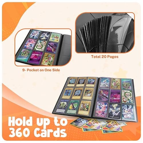 Card Binder, 9 Pocket Trading Card Album Folder,20 Pages, 360 Card Capacity Sports Card Binder, Premium Card Binders Compatible with MTG, TCG, Baseball Cards (Black) thumbnail 4