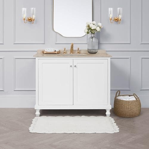 Laura Ashley Absorbent Bath Mat Reversible Crochet Soft and Plush Bathroom Mat 100% Cotton 24x40 Bath Rug, White thumbnail 7