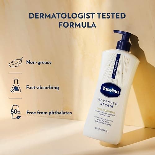 Vaseline Advanced Repair Body Lotion for Dry Skin, Unscented 20.3oz 3ct | Body moisturizer delivers 72HR moisture with Vaseline Jelly & Ultra-Hydrating Lipids to help restore skin's moisture barrier thumbnail 5