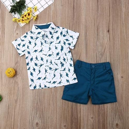 fhutpw Baby Toddler Boy Outfits 2T 3T 4T 5T Clothes Summer Kids Pattern Short Sleeve Button Down Shirt & Shorts Set thumbnail 6