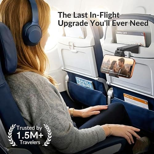 Perilogics Universal in Flight Airplane Phone Holder Mount. Hands Free Viewing with Multi-Directional Dual 360 Degree Rotation. Pocket Size Must Have Airplane Travel Essential Accessory for Flying thumbnail 2