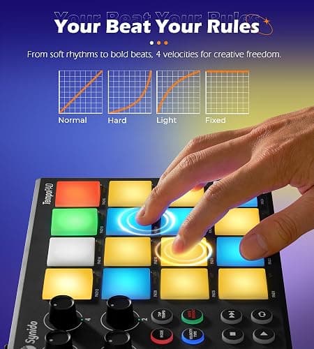 Synido TempoPAD Midi Controller Beat Maker Machine for Music Production, Portable USB MIDI Beat Pad Controller for Beginners with Durable Carrying Bag, 16 Backlit Beat Pad, 4 Assignable Knob thumbnail 6