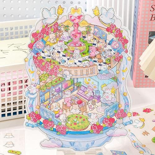 Aifong 8 Pcs Big Size DIY 3D Sticker Scene 8.3 x 11.8 Inch Sticker Therapy Cute Cartoon Stickers Scene Make Your Own Scenes Miniature Room for Relief Stress thumbnail 6