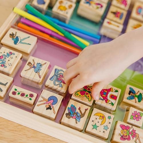 Melissa & Doug Deluxe Wooden Stamp and Coloring Set – Fairy Tale (30 Stamps, 6 Markers, 2 Durable 2-Color Stamp Pads) Fairy Tale-Themed Wooden Stamps for Kids and Coloring Activity Set thumbnail 8