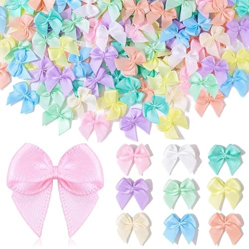 220PCS Tinkrstuff Macaroon Mini Bows for Crafts, 1" Fabric Small Bows for Decoration,Satin Ribbon Tiny Bow for Clothes Ornament, Cute Christmas Tree Bows &Thanksgiving Gifts Party Cake Balloon Decor - Image 1