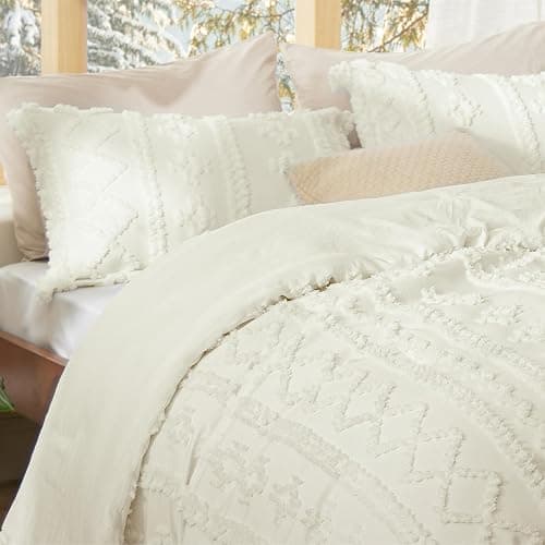 Bedsure Tufted Boho Comforter Set Queen Size - White Boho Bed Set, GentleSoft™ 3 Pieces Farmhouse-Style Embroidery Bedding, Gifts for Woman, Soft Jacquard Kids' Queen Comforter for All Seasons thumbnail 7