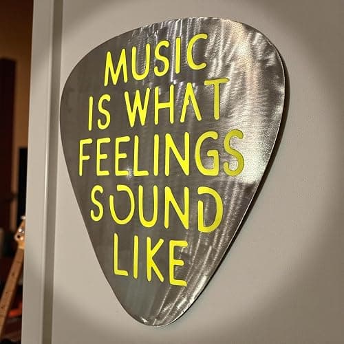 Top Brass Jumbo 16" Metal Guitar Pick Wall Art – “Music Is What Feelings Sound Like” Quote – Steel Wall Décor – Music Room, Studio, or Man Cave Art (Brushed Silver) thumbnail 9