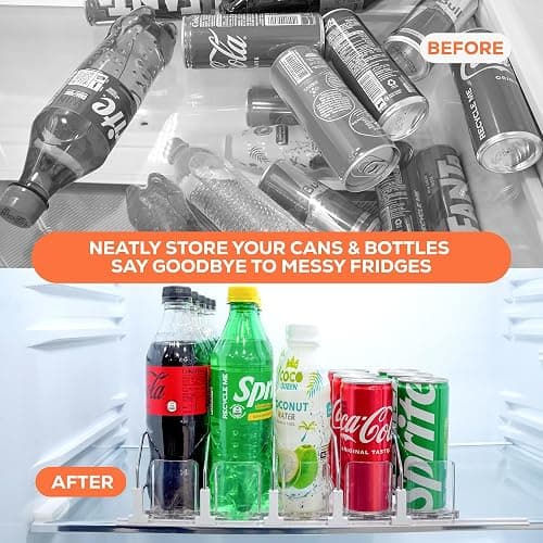Upgraded Premium Drink Organizer for Fridge. Ultra Space Saving Drink Dispenser for Refrigerator with Larger Stopper Height and Automatic Pusher with Locking Feature. Holds 25 Cans (5 Rows, White) thumbnail 5