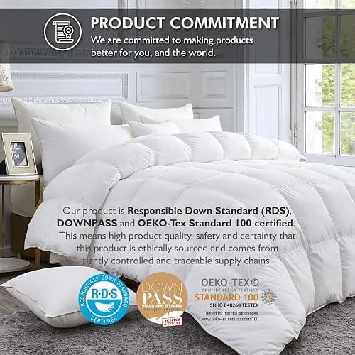Luxurious White Solid Medium Weight, Palatial King Size Goose Feathers Down Comforter for All-Season Weather, 120 X 98 inches, Premium Baffle Box, 100% Egyptian Cotton Cover, 85 oz. Fill Weight thumbnail 4