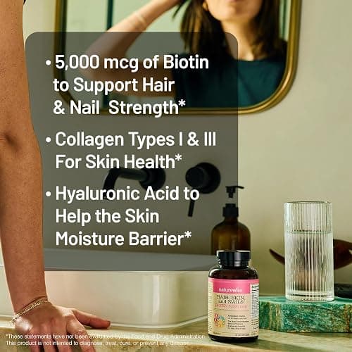 NatureWise Hair Skin and Nails Vitamin, Biotin 5000mcg w/Hyaluronic Acid, Collagen for Women with C, B Complex, D3, A, E, Iron - Non-GMO, Gluten Free - 150 Softgels[50-Day Supply] thumbnail 7