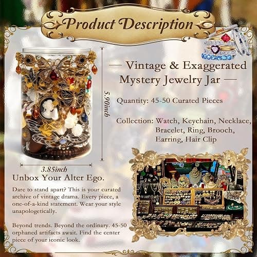 SMUOBT Mystery Jewelry Jar Box Set, Gothic Surprise Gift for Women | Gothic Vintage Jewelry Assortment, Includes Necklace/Earrings/Rings/Bracelet/Keychain, Surprise Mix, Ideal for Birthday thumbnail 3