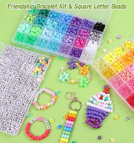 Wutubug 3000Pcs 56 Colors Pony Beads for Bracelet Making Kit, Rainbow Kandi Beads Friendship Bracelet Kit with 910pcs A-Z Letter Bead, DIY Jewelry Making Craft for Adults thumbnail 3