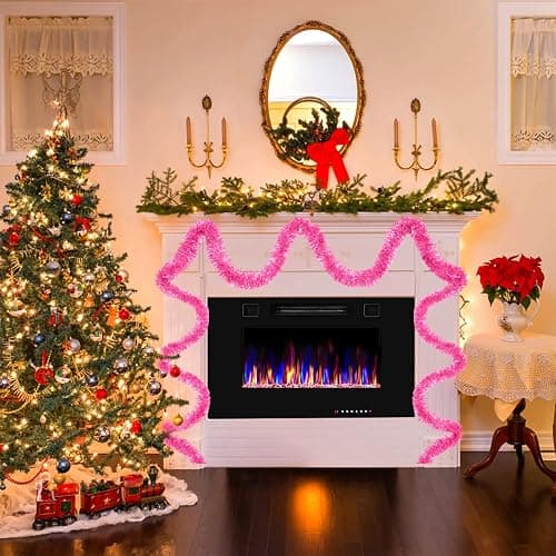 50 Feet Christmas Foil Fringe Garland Metallic Tassle Banner Wall Hanging Tinsel Streamers Backdrop for Parade Floats, Thanksgiving, Birthday, Halloween Party Decorations(2" x 50', Pink) thumbnail 5