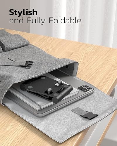 Nulaxy Dual Folding Cell Phone Stand, Fully Adjustable Foldable Desktop Phone Holder Cradle Dock Compatible with iPhone 17 16 15 14 13 12 11 Pro Max Xs Xr X 8, Nintendo Switch, All Phones thumbnail 6