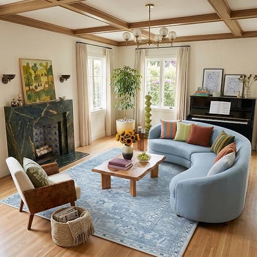 Washable Rugs 5x7 Blue Area Rugs for Living Room,Rug for Bedroom, Vintage Distressed Non-Slip, Ultra Soft Faux Wool Carpet for Dining Room for Home Office Décor thumbnail 6