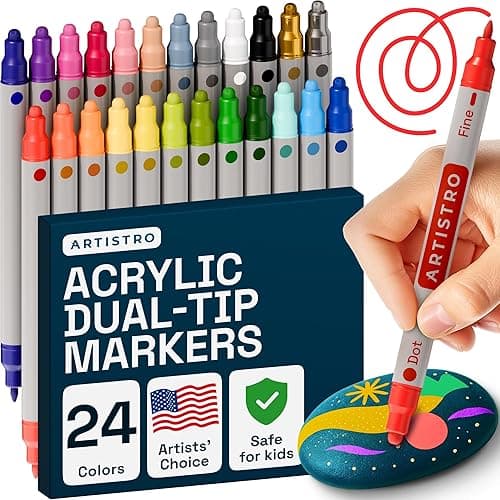 ARTISTRO Acrylic Paint Markers for Rock, Fabric, Wood, Glass, Craft - 24 Quick Dry Dual-Tip Paint Pens for Halloween Decorations - Pumpkin Painting Kit, Drawing Markers, Art Supplies, Christmas Gift - 24 - Dual Tip Multicolor