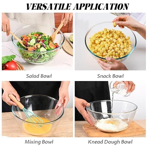 LOVYANXUE 10.6" Glass Salad Bowl with Lid, 4.7 Quart Large Capacity Serving Bowls and Mixing Bowls with Utensils, Versatile Serving Dish for Salads,Fruits,Pasta,Popcorn,Trifle Bowl, Microwave Safe - Clear thumbnail 7