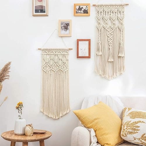 Mkono 2 Pcs Macrame Woven Wall Hanging Boho Chic Geometric Art Decor - Beautiful Bedroom Nursery Apartment Home Decoration, Gift for Girls Adults Birthday Christmas, 28" L x 13" W thumbnail 4