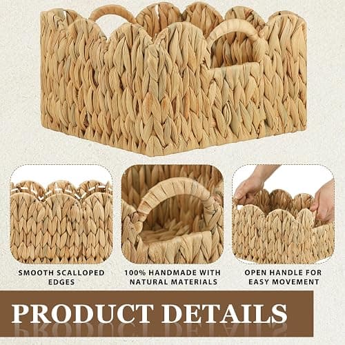 GVKGVK 3 Pack Scalloped Edge Basket Hand Woven Wicker Storage Baskets Rattan Baskets with Handles for Organizing and Storage thumbnail 4