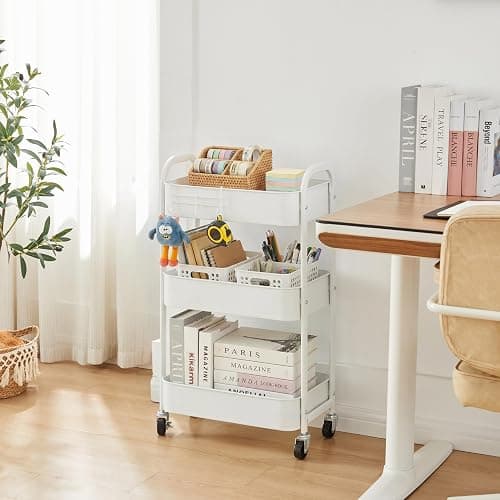 MAX Houser 3-Tier Rolling Utility Cart with Caster Wheels,Easy Assembly, for Kitchen, Bathroom (White) thumbnail 4