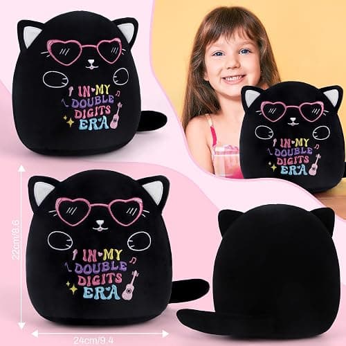 SEAOPOP Cat 10th Birthday Stuffed Animals: 8-Inch in My Double Digits Era Gifts for Girls, 10th Birthday Black Cat Plush Toy for Girl Kids, Cute Plushie Pillow with Heart Glasses, Party Decor thumbnail 2
