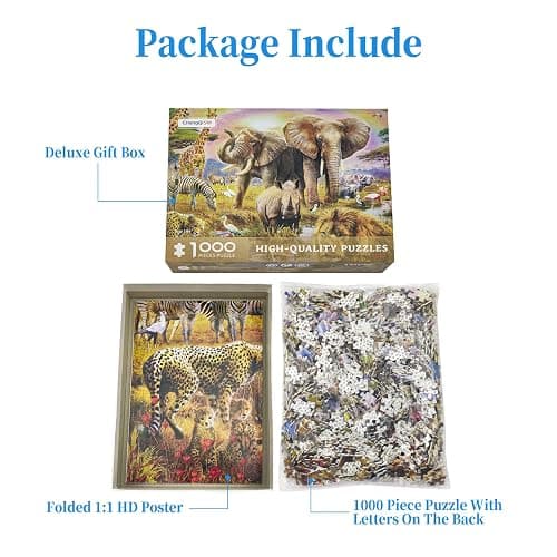 1000 Pieces African Animal Puzzles Jungle Scene African Beasts Elephant Jigsaw Puzzle for Adults Animal World Jigsaw Puzzles Home Decoration School Supplies Jigsaw Puzzles 1000 Pieces for Adults thumbnail 4