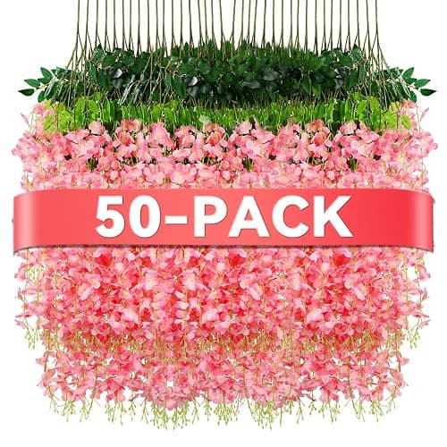 Alotiki Pink Wisteria Hanging Flowers, 50 Pack Fake Hanging Flowers | Artificial Flowers for Outdoors, Fake Flowers Garland for Backdrop, Home Garden Wedding Decor, Wisteria Garland Wedding Arch - Image 1