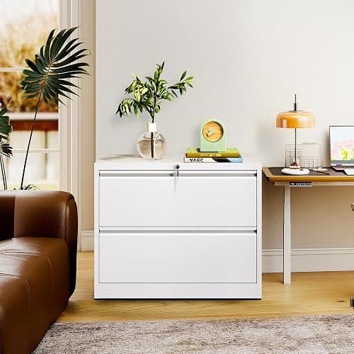 2-Drawer Lateral File Cabinet with Lock, Black Metal Filing Cabinet for Office or Home – Secure Storage for Letter/Legal/A4/F4 Documents, Easy to Assemble Locking File Organizer (White, 2 Drawer-26"W) thumbnail 8