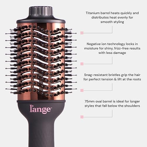 L'ANGE HAIR Le Volume 2-in-1 Titanium Blow Dryer Brush | Hot Air Brush for Hair Drying & Styling | Ionic Oval Barrel for Smooth, Frizz-Free Volume | (Black – 75mm) thumbnail 2