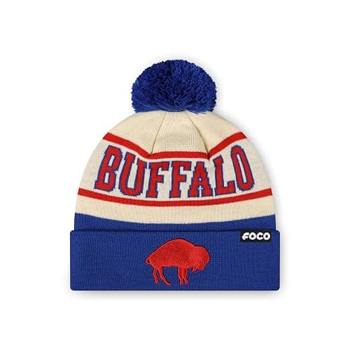 FOCO NFL Unisex-Adult NFL Retro Team Logo Heritage Stripe Pom Beanie Hat - Image 1