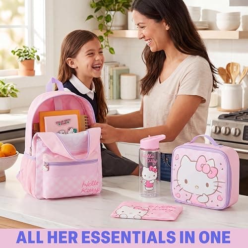 Get Trend Hello Kitty Sanrio Kids Backpack Set, 4 Pcs Large School Bag Rucksack with Pencil Case, Insulated Lunch Bag & 500ml BPA Free Water Bottle, School Supplies Gifts (Pink Hello Kitty) thumbnail 2