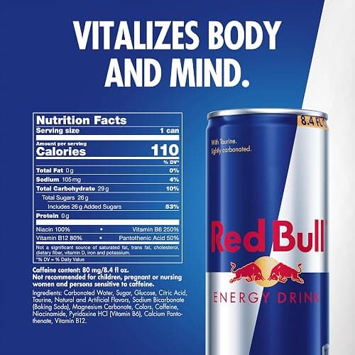Red Bull Energy Drink with 80mg Caffeine plus Taurine & B Vitamins, 8.4 Fl Oz, 6 Packs of 4 Cans (Pack of 24) thumbnail 2