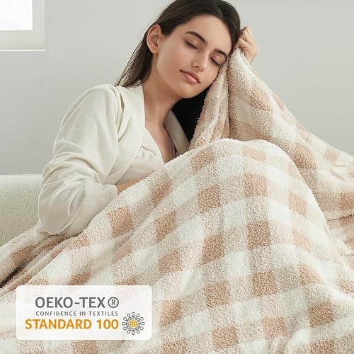 Snuggle Sac Buffalo Plaid Bedding Blanket Twin Size, Super Soft, Cozy Warm Knit Decorative Blankets, Reversible Plaid Fluffy Throws for Bed, Plaid Beige, 60x80 Inches thumbnail 7