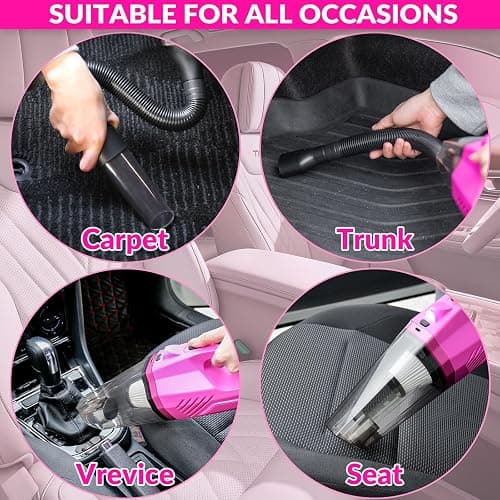 ThinkLearn Car Cleaning Kit, Car Vacuum Detailing Kit Interior with High Power Handheld Vacuum, Including 7Pcs Detailing Brush Set, Windshield Cleaner, Pink Car Accessories for Women thumbnail 5