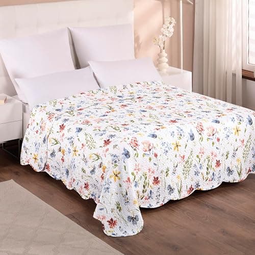 Delindo Lifestyle Verona Couvre-lit matelassé pour lit double Motif floral 220 x 240 cm - Image 1