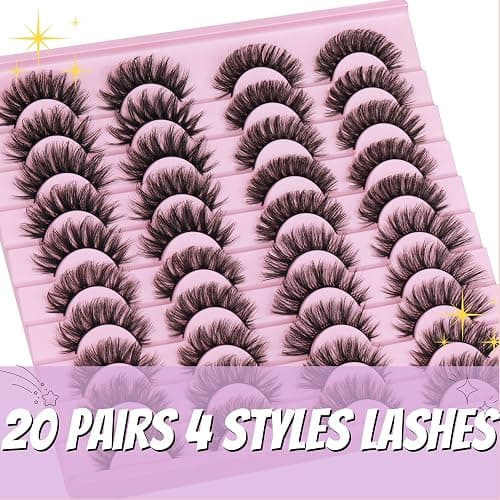 20 Pairs False Eyelashes Natural Faux Mink Lashes Wispy Cat Eye Lashes Fluffy 4 Styles 5D Volume Fake Eyelashes Pack by TNFVLONEINS thumbnail 5