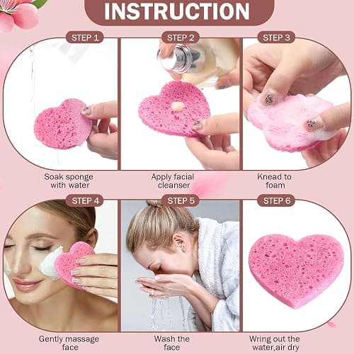 Dandat 300 Count Compressed Facial Sponges Heart Shape Face Sponges for Cleansing Natural Facial Exfoliating Pads for Estheticians(Pink) thumbnail 5