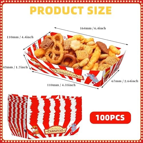 No Folding Required 100 Pack 2 Lb Carnival Food Trays Carnival Party Decorations Disposable Paper Food Serving Trays Nacho Hot Dog Boats Plates Bowls for Circus Theme Graduation Party Supplies thumbnail 2