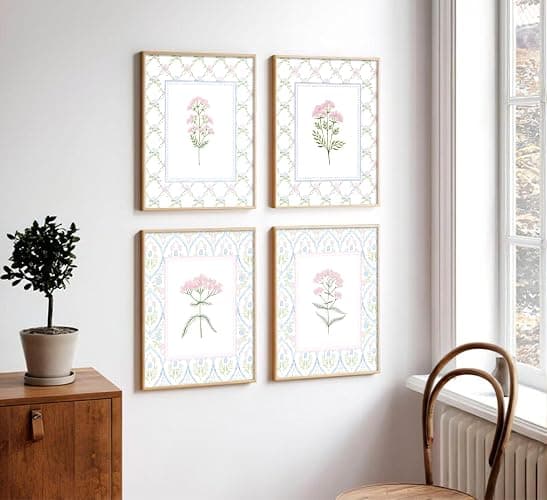 Pink Blue Floral Nursery Wall Art Watercolor Wildflower Pictures Wall Decor Sage Green Botanical Posters Vintage Grandmillenial Flower Painting Print Artwork for Baby Girls Room Bedroom, Unframed thumbnail 3