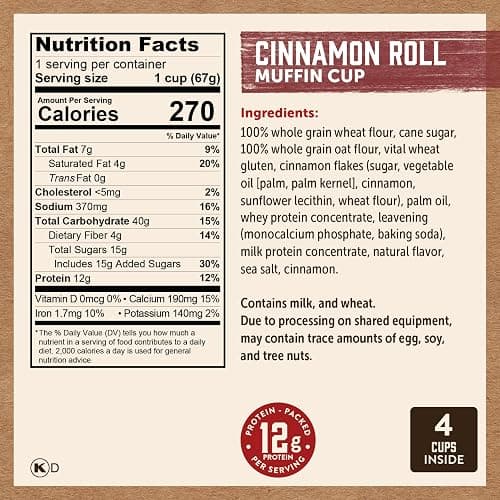 Kodiak Cakes Minute Muffin Cup Variety Pack - 100% Whole Grains, Double Dark Chocolate, Blueberry & Cinnamon Roll (Pack of 12) thumbnail 3