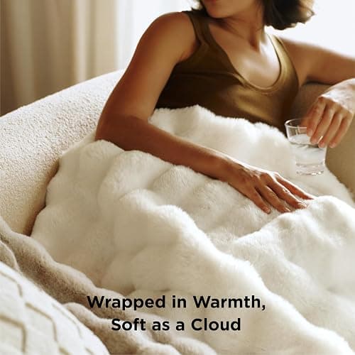 Bedsure GentleSoft Fluffy Fuzzy Throw Blanket, 870GSM Soft Faux Fur Blanket for Couch, Plush Fleece Minky Velvet Winter Bedding for Christmas, Thick Warm Furry Cozy Gifts for Women, Cream, 50"x60" thumbnail 3