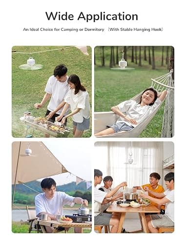JISULIFE Camping Fan 8000mAh Battery Operated, Portable Tent Rechargeable with Remote Control, Detachable Fan-Blades, Hanging Hook, Timer, 4 Speeds for Outdoor Dorm-White thumbnail 2