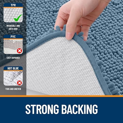 OLANLY Bathroom Rugs 30x18, Extra Soft Absorbent Chenille Bath Rugs, Rubber Backing Quick Dry, Machine Washable Bath Mats for Bathroom Floor, Tub and Shower, Home Decor Accessories, Airy Blue thumbnail 6
