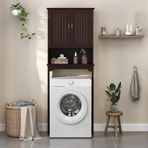 Yaheetech Over The Toilet Storage with 2 Doors & Adjustable Shelf, Free Standing Toilet Rack Wooden Space-saving Collect Cabinet, Bathroom Furniture, 9Dx24.5Wx66H Inches, Espresso thumbnail 4